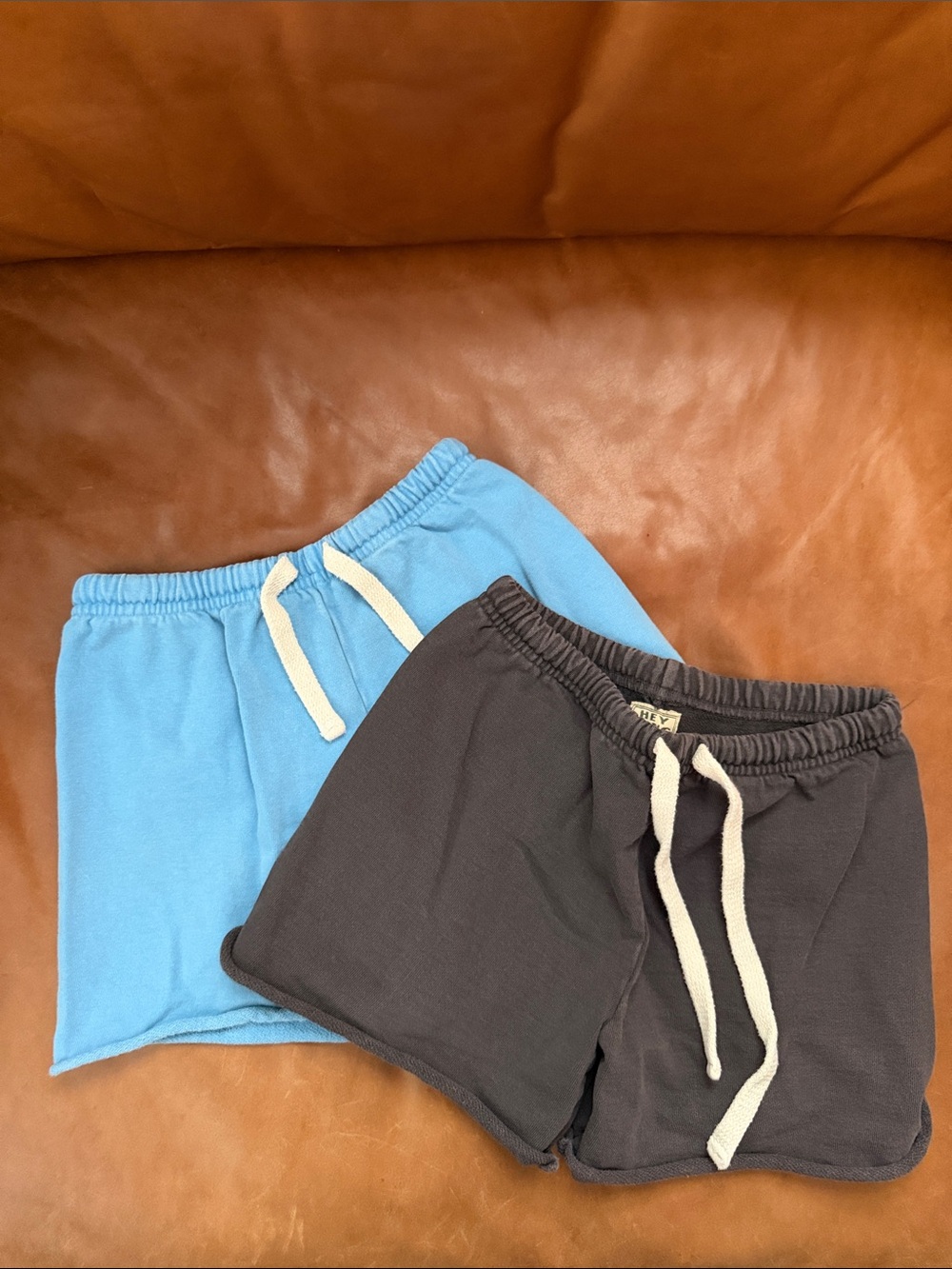 Hey Gang Kids Drawstring Lounge Shorts in Blue and Charcoal